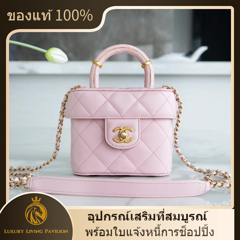 👜ซื้อจากฝรั่งเศส ให้ใบแจ้งหนี้การช้อปปิ้งchanel 23S handle box cosmetic bag leather/pink shopeeถูกที