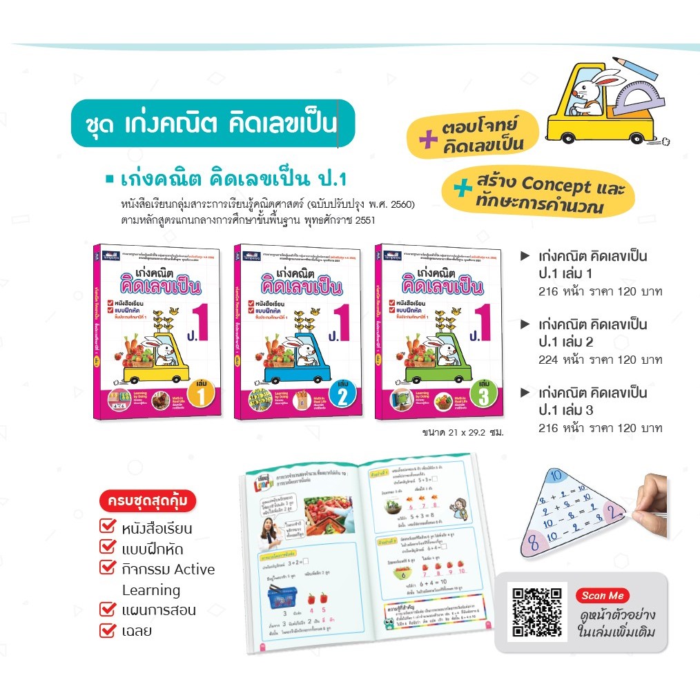 เก่งคณิต คิดเลขเป็น ป.1 1ชุดมี3เล่ม แยกเล่มได้ ธารปัญญา