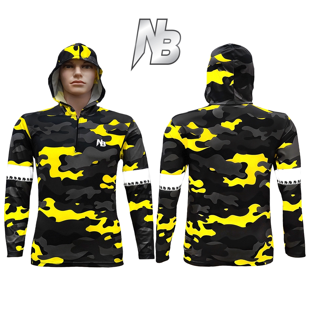 เสื้อตกปลา,ปั่นจักรยาน B เหลือง__หมวก NB Fishing ลายพรางเหลือง (สินค้าพร้อมจัดส่ง) ป้องกันแสง UV