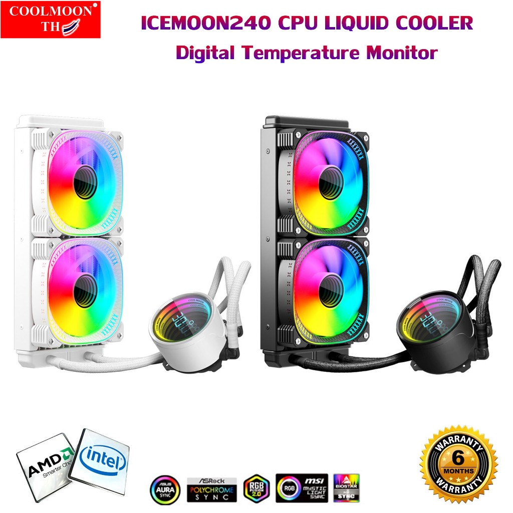 ICEMOON240 3D Temperature Monitor 5vARGB & AUTO RGB CPU Liquid Cooler intel AMD ชุดน้ำCPUระบบปิดหม้อน้ำ2ตอนมีจออุณหภูมิ