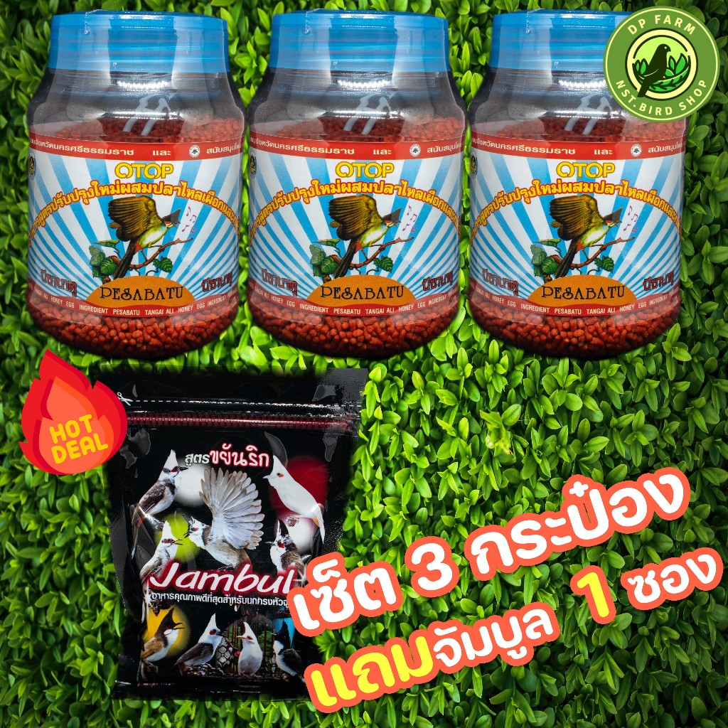 (เซ็ต 3 แถม 1) ปีชาบาดู Pesabatu OTOP (แบบกระปุก) 250 g อาหารนกกรงหัวจุก (แถมจัมบูล B 1 ซอง )