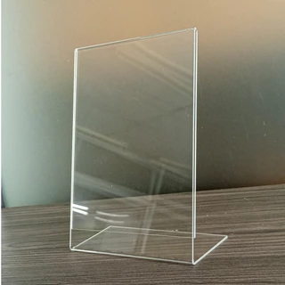 ป้ายอะคริลิคตั้งโต๊ะ A5 แนวตั้ง 15x21.5 cm อะคริลิคใส 2 หน้า ทรง L