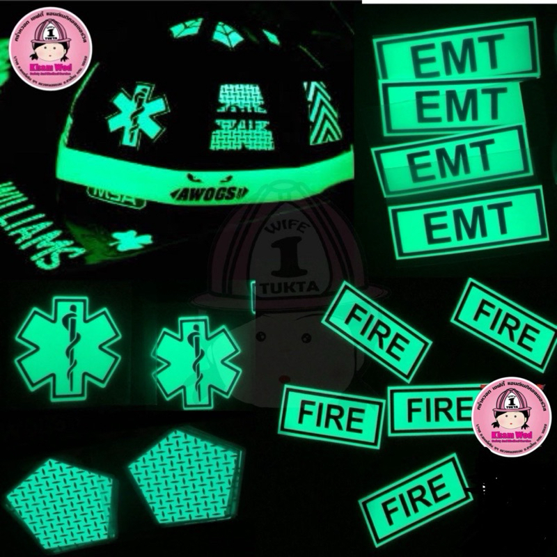 คร่ำหวอดเซฟตี้ Awogs Helmet Band ยางรัดหมวกดับเพลิง สติ๊กเกอร์เรืองแสง Star Of Life EMT Fire