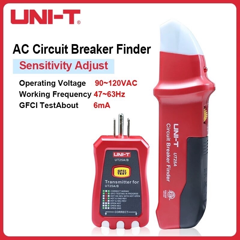 Uni-t UT25A UT25A/B เครื่องทดสอบซ็อกเก็ตเบรกเกอร์วงจรอัตโนมัติ พร้อมไฟแสดงสถานะ LED