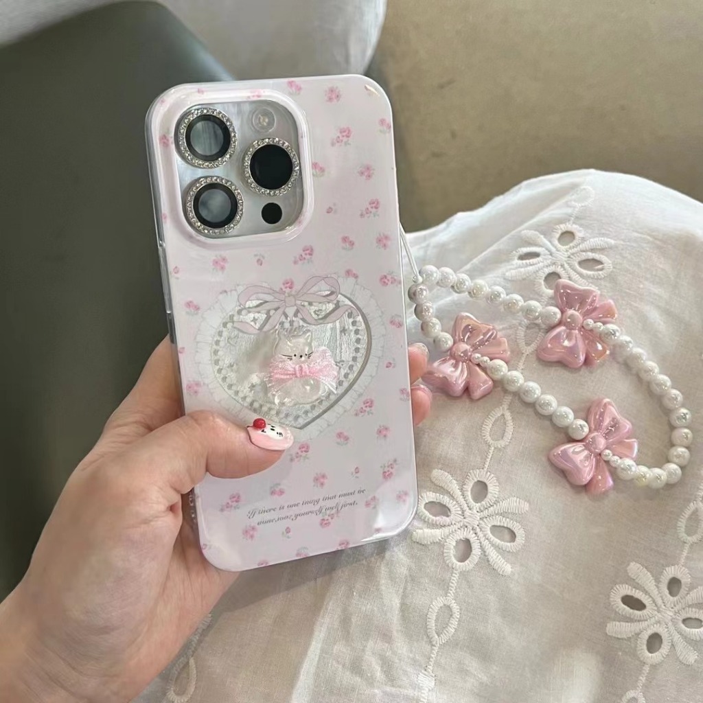 จัดส่งภายใน 24 ชม เคสไอโฟน 11 12 13 14 Pro Max โบว์หูกระต่าย แมว รูปหัวใจ ความนิยม Case for iPhone สไตล์วรรณศิลป์