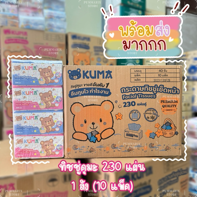 1 ลัง (10 แพ็ค) ทิชชู่ KUMA 230 แผ่น
