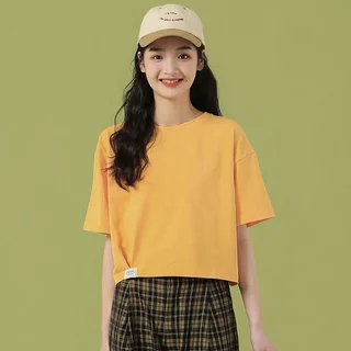 เสื้อคลอปน่ารักๆ สีพื้น oversize เสื้อผ้าสาวอวบมินิมอลสไตล์เกาหลี เสื้อยืดสวยๆผู้หญิงกําลังฮิต คนอ้วนไซส์ใหญ่ M-2XL