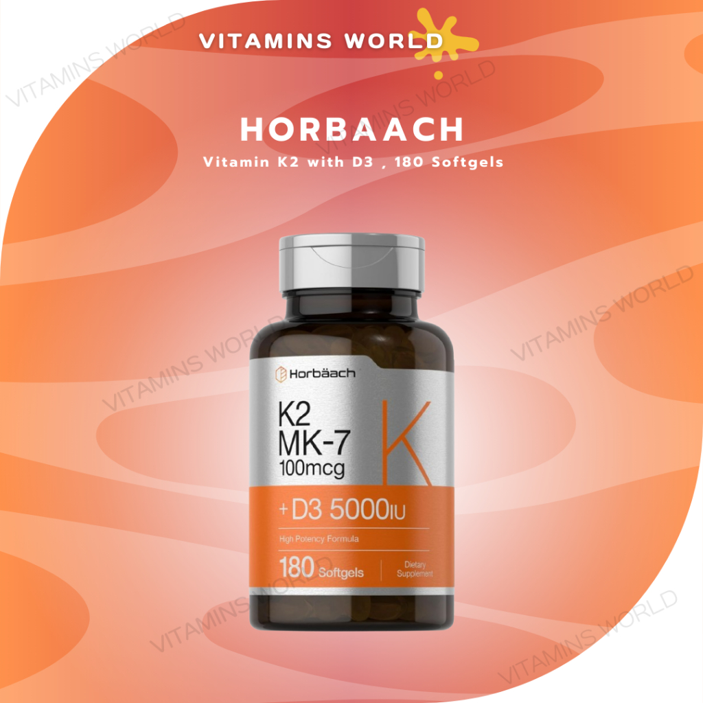 Horbaach Vitamin K2 with D3 | 180 Softgels | 800 mcg Complex with MK7 Plus MK4 | 5000 IU of D3 | Non-GMO  (V.727)