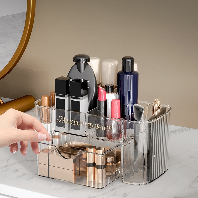 กล่องเก็บของบนโต๊ะ ช่อง กล่องเก็บเครื่องสำอางค์ กล่องเก็บเครื่องเขียน พลาสติก สำหรับตกแต่งบ้าน - รูปที่ 3