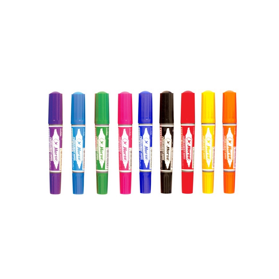 Horse ตราม้า ปากกาเคมี 2 หัว ปากกามาร์คเกอร์ Twin-Pen Marker มี 12 สี [ จำหน่าย 1 ด้าม ]