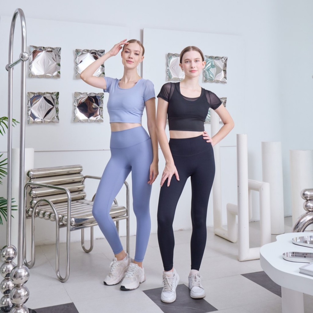 Basic leggings กางเกงออกกำลังกาย เอวสูง เป้าสามเหลี่ยม ยาว8ส่วน หรือเหนือข้อเท้า กระชับ เก็บทรง *พร้อมส่งไทย* - รูปที่ 4