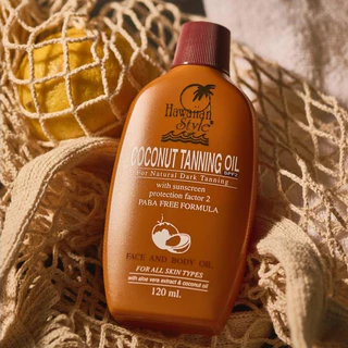 Hawaiian Style Coconut Tanning Oil บอดี้ออยล์อาบแดดฮาวายเอียนสไตล์โคโคนัทออย SPF2 น้ำมันออยล์มะพร้าวทาอาบแดดผิวแทนน้ำตาล