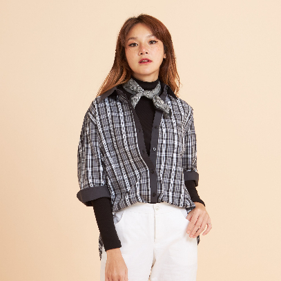 Stephanie  เสื้อเชิ้ตแขนสามส่วนสีเทา(OWSF7GY)
