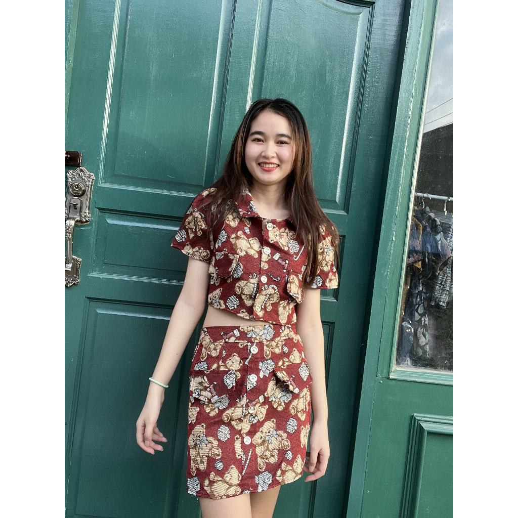 Set ผ้าทอ เสื้อ+กระโปรงทรงเอ [พร้อมส่งจากไทย]