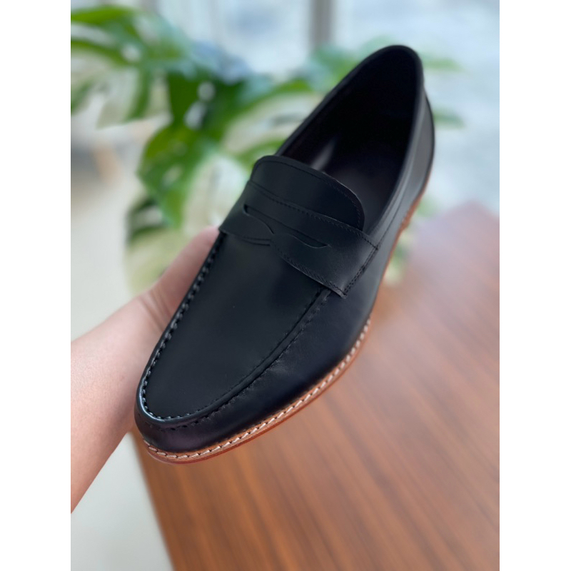 Penny Loafer พื้นไม้ รองเท้าคัชชูหนังวัวแท้ สไตล์เกาหลี มีไซส์ใหญ่ งานคนไทย เปลี่ยนไซส์ได้