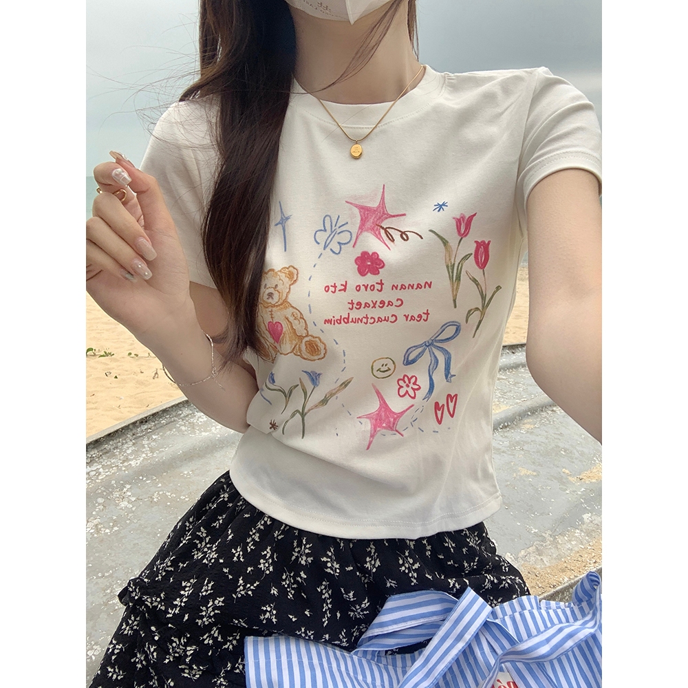 MC168 เสื้อครอปสั้น เสื้อยืดผู้หญิง T-shirt เสื้อผ้าแฟชั่นผู้หญิง ส่งตรงเวลา