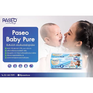🧻 Paseo 🎐พาซิโอ กระดาษทิชชู่ เบบี้เพียวซอฟท์แพ็ค 130 แผ่น 1 แพ็ค 4 ห่อกระดาษทิชชู่เช็ดหน้า