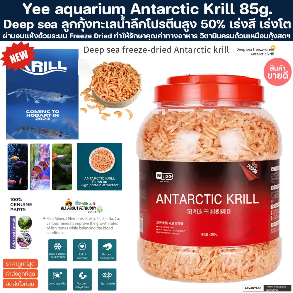 Yee aquarium Antarctic Krill 85g. อาหารปลา โปรตีนสูง ปลาทะเล Arowana เต่า กุ้ง ปลาหมอสี ปลามังกร exotic pet ตู้ปลา ปลา