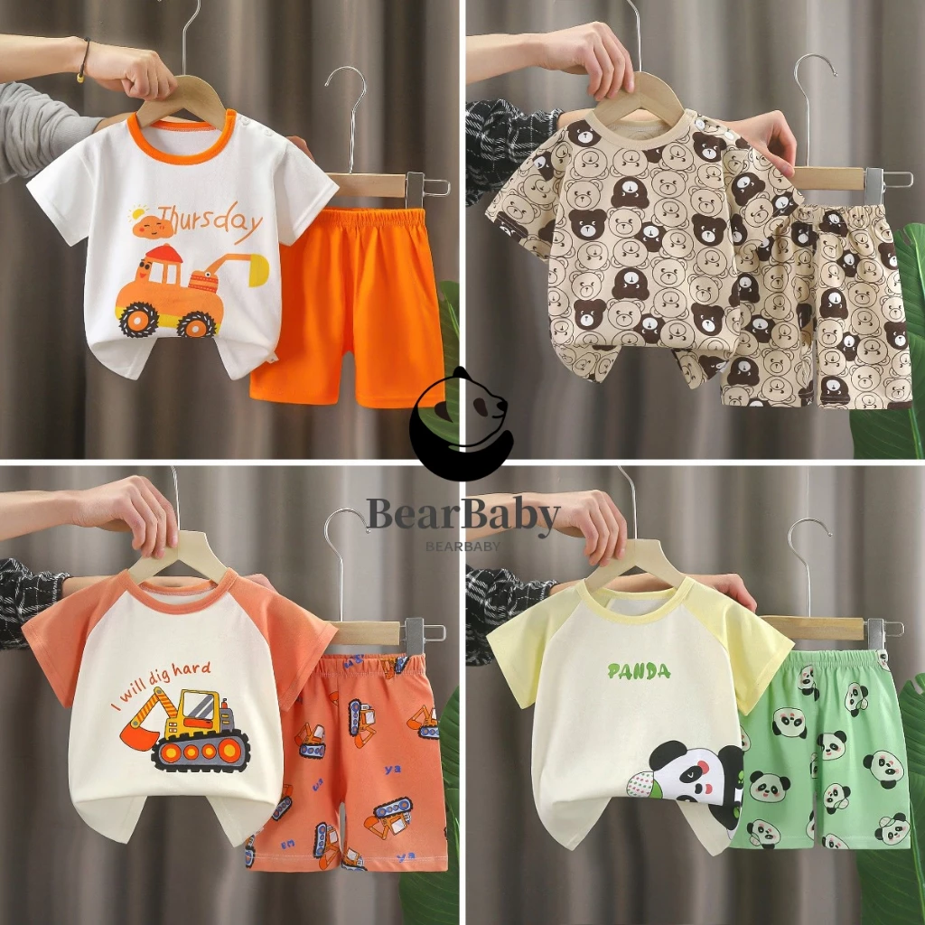 ชุดเซ็ท ลายสุดน่ารัก เสื้อแขนสั้น + กางเกงขาสั้น ยอดฮิต ลายน่ารัก ลายหมี+สีทูโทน