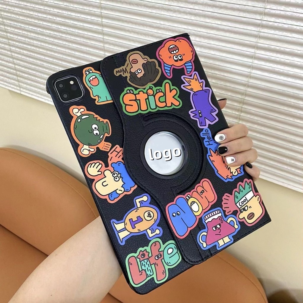 24 ชั่วโมงส่ง การ์ตูน สติกเกอร์ เคส for iPad pro 2024 11 Gen10 10.9 2022 Gen9 10.2 เคสไอแพด Air4 5 6 Case การหมุน 360