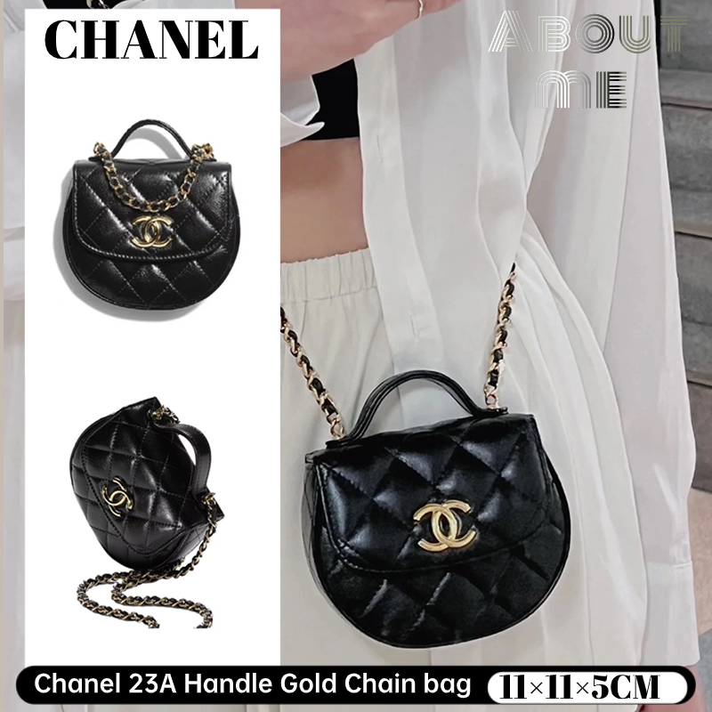 Chanel 23A Handle Gold Chain กระเป๋า Women's Mini Small Waste Bag กระเป๋าสะพายข้าง Crossbody สีดำ AP3378