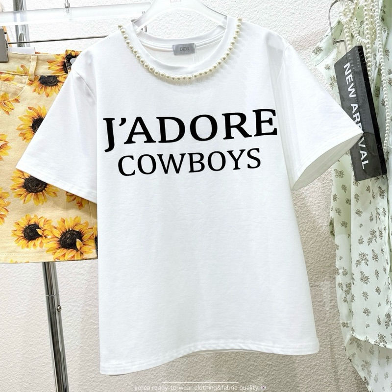 เสื้อยืดตัวยาว Jadore cowboys รอบคอมีมุขเป็นหมุด งานรีดกำมะหยี่ทั้งหมด