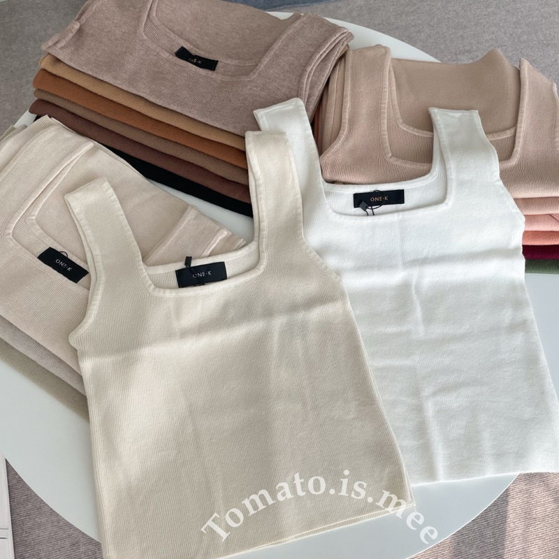 เสื้อกล้ามไหมพรมแขนกุด ทรงคอเหลี่ยม ผ้าไหมพรมไม่หนา สีเอิร์ธโทน พร้อมส่ง 20 สี !!! ( M71 / 105050 )y