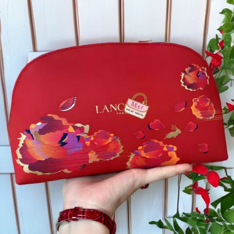 พร้อมส่ง กระเป๋าของขวัญกระเป๋าเครื่องสำอางลังโคมใบใหญ่ใส่ของได้เยอะ หนังนิ่ม สีแดง
