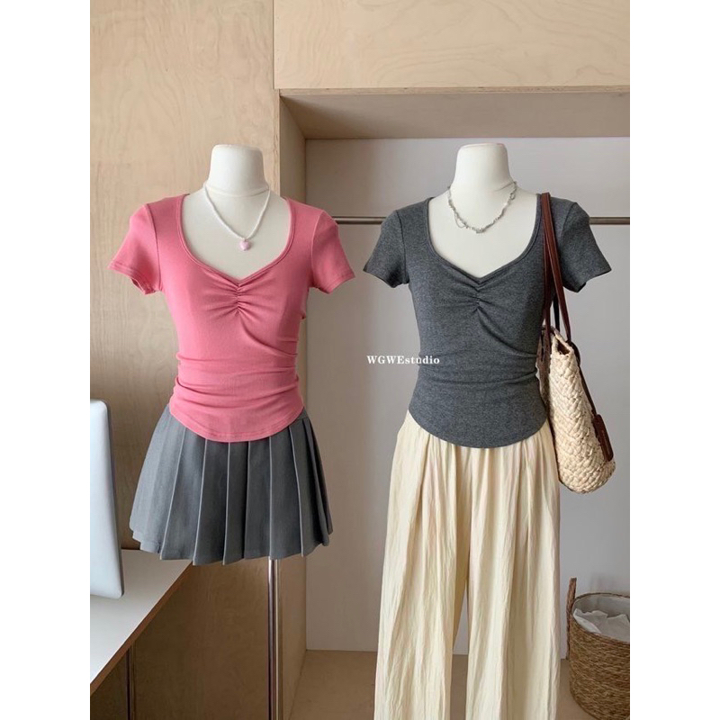 เสื้อแขนสั้นจับจีบย่นช่วงอกรุ่น 8139 TAG:WG.WE