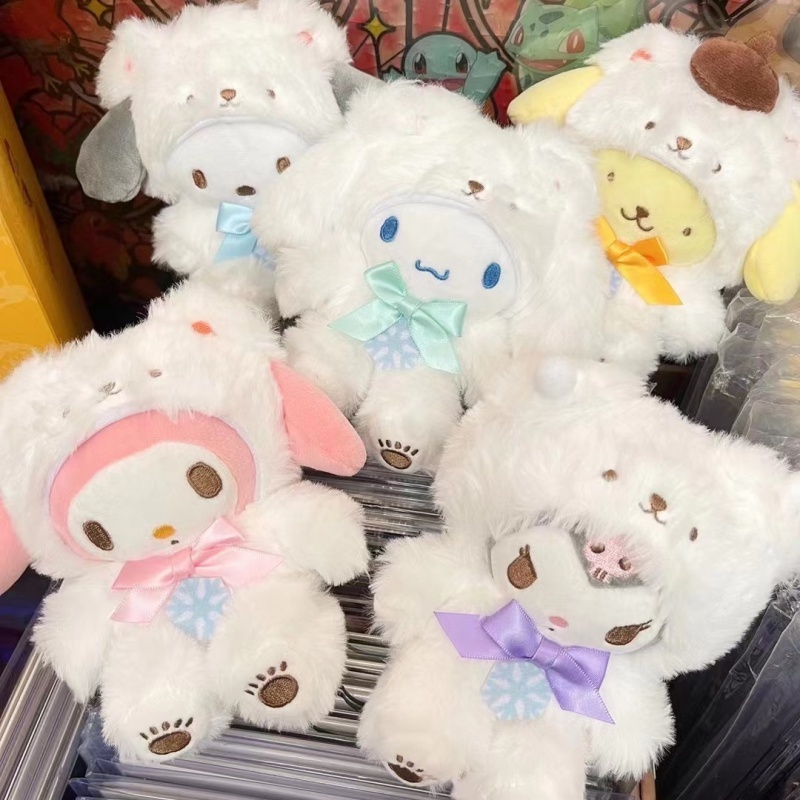 Sanrio ของเล่นยัดไส้ Kawaii Kurom ตุ๊กตาการ์ตูนและอุปกรณ์เสริม Cinnamoroll ของเล่นตุ๊กตา Mymelody ตุ๊กตาเด็ก Plsuh ของเล