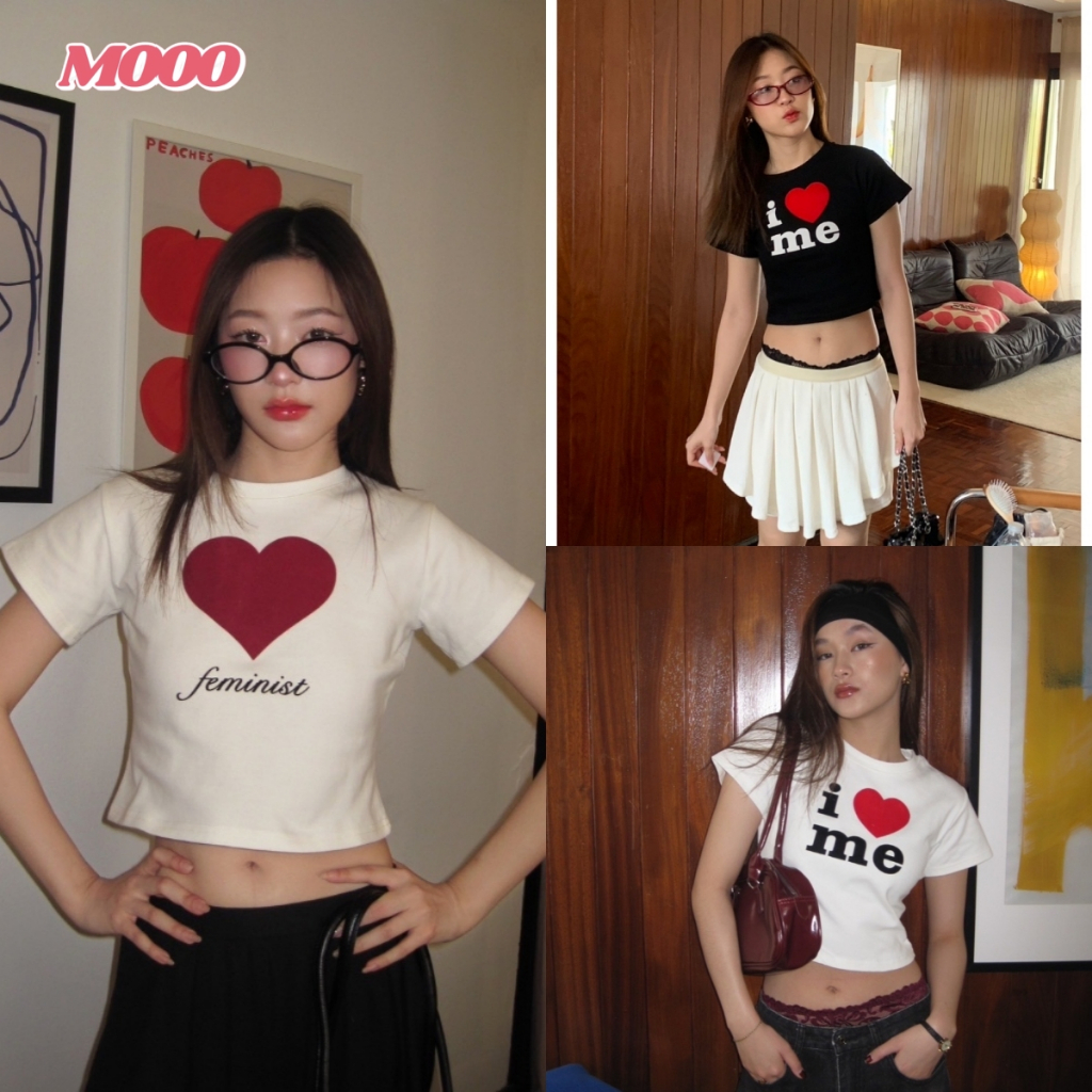 (พร้อมส่ง) baby tee เสื้อครอปสีพื้น พิมพ์ลายหัวใจ เสื้อยืดครอปเเฟชั่น สไตล์เกาหลีเรียบง่ายสำหรับผู้หญิง แฟชั่นฤดูร้อน