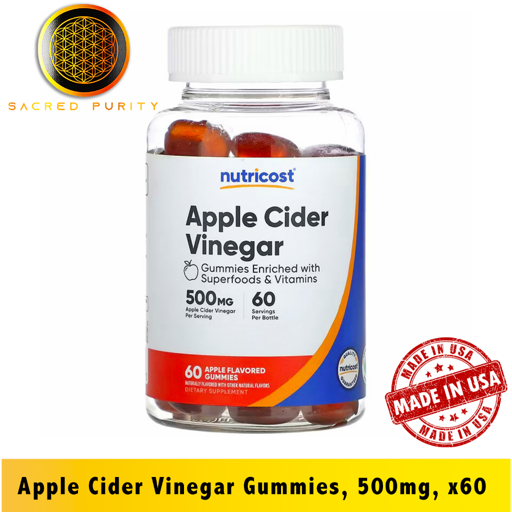 Nutricost, Apple Cider Vinegar Gummies , Apple, 500 mg, 60 Gummies - [EXP 02/2027]