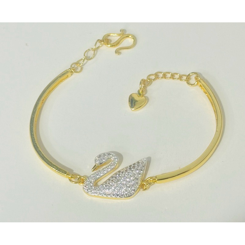 A65 กำไลหงส์ทอง ฝังเพชรcz ปรับขนาดได้ งานไมครอน ชุบทอง 24K 17cm