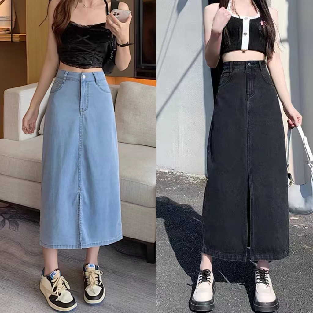 กระโปรงยาว กระโปรงยีนส์ผ่าหน้า มี3เเบบให้เลือก สียีนส์สวยจัด ทรงสวยใส่สบาย