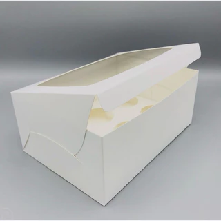 กล่องคัพเค้ก 6 หลุม กระดาษขาว+ฐานรอง ขนาด 16x22.5x9.5 ซม. (แพค10ใบ) 1085