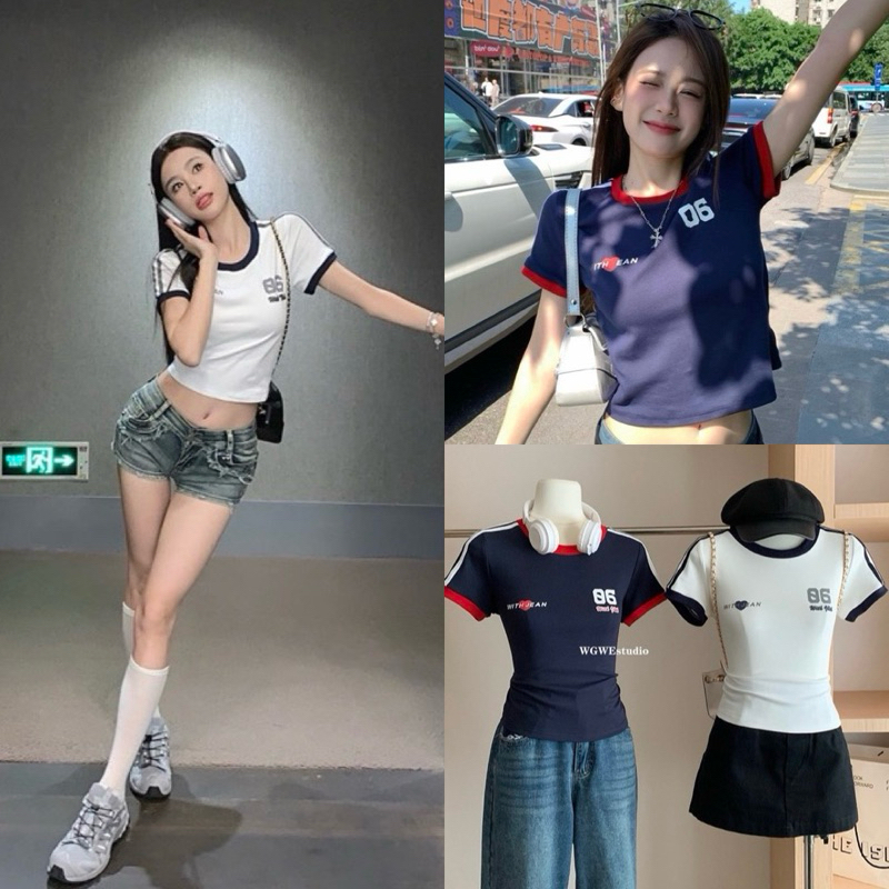 WG.WE with jean t-shirt เสื้อยืดสกรีนลายหน้าหลัง ดีเทลตัดสีขอบเสื้อและแขนทูโทน น่ารักมาก