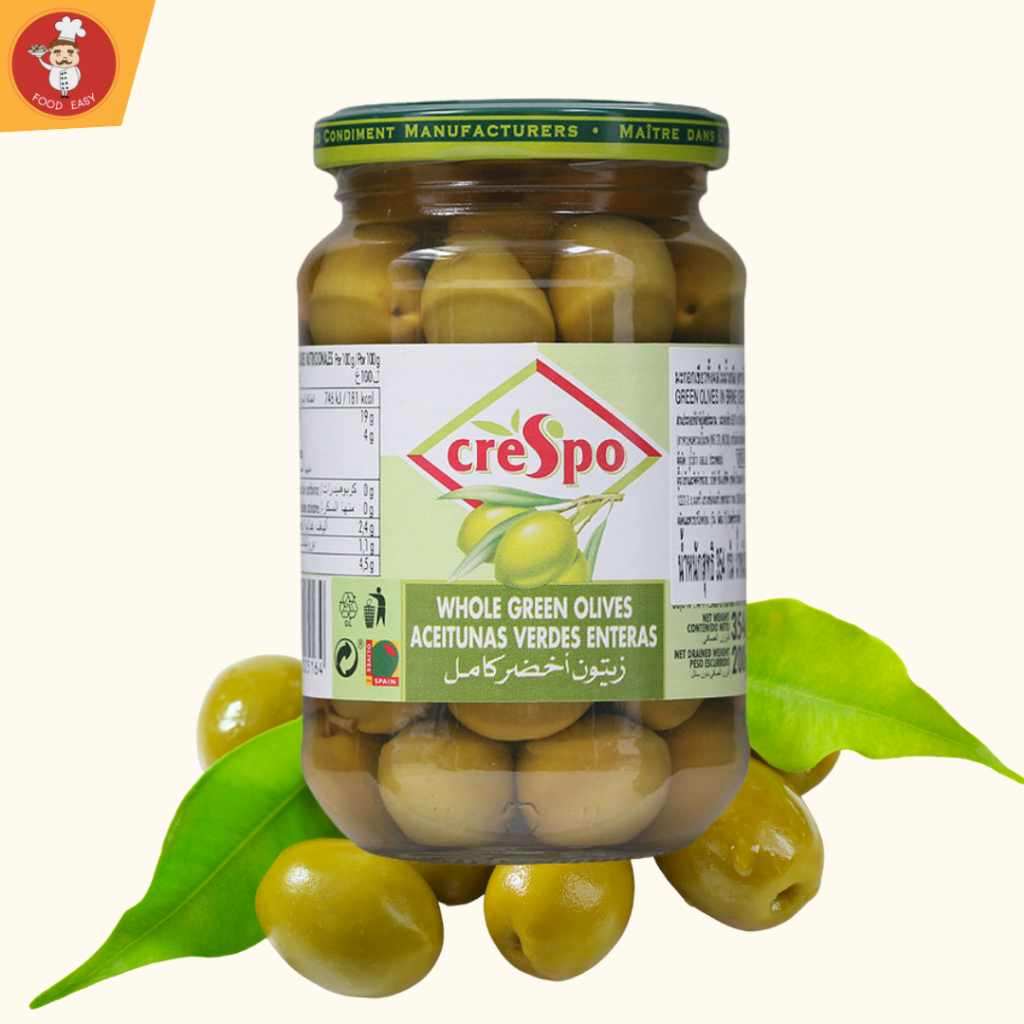 มะกอกดอง มะกอกในน้ำเหลือ มะกอกเขียวในน้ำเกลือครีสโปร  Crespo Whole Green Olives in brine