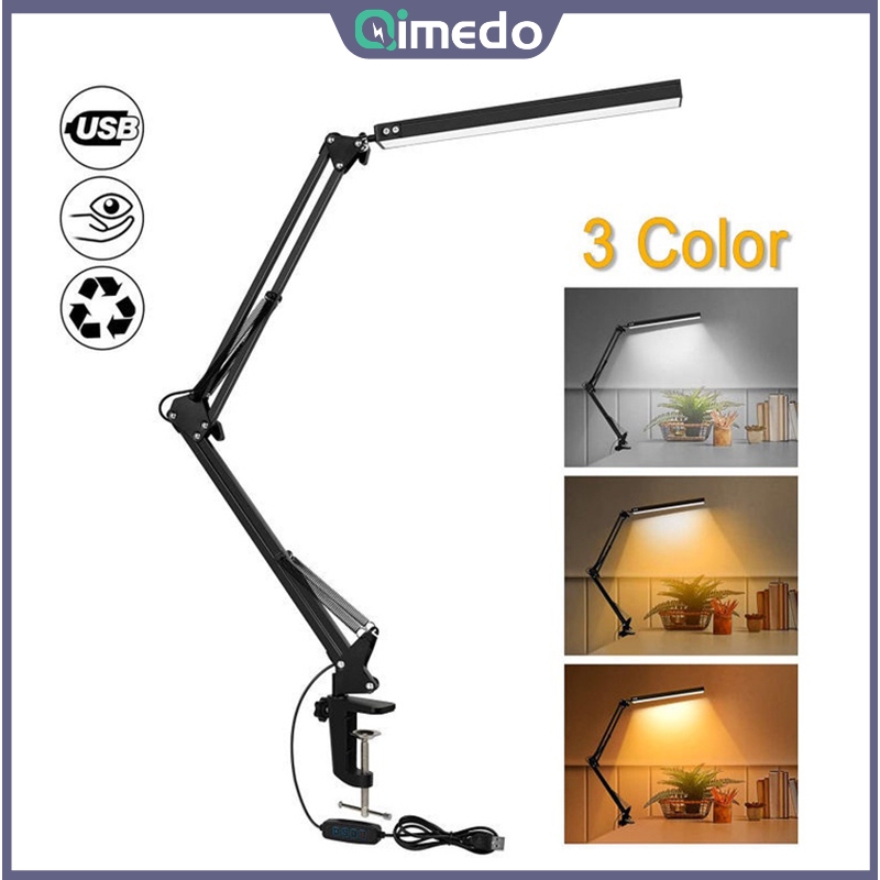 Qimedo โคมไฟตั้งโต๊ะ โคมไฟคอมพิวเตอร์ LED พับได้ โต๊ะเรียน หรี่แสงได้ 3 สี 10 ความสว่าง