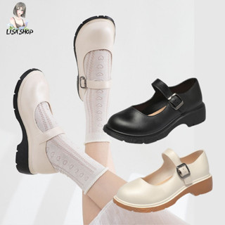 รองเท้าคัชชูหุ้มส้น รองเท้าแมรี่ แฟชั่นสไตล์ญี่ปุ่น สายคาดแบ…