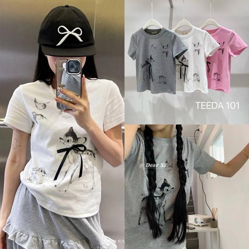 ส่งด่วน Teeda Bambi tee 🎀 เสื้อยืดคอกลม น้องแบมบี้แต่งโบว์