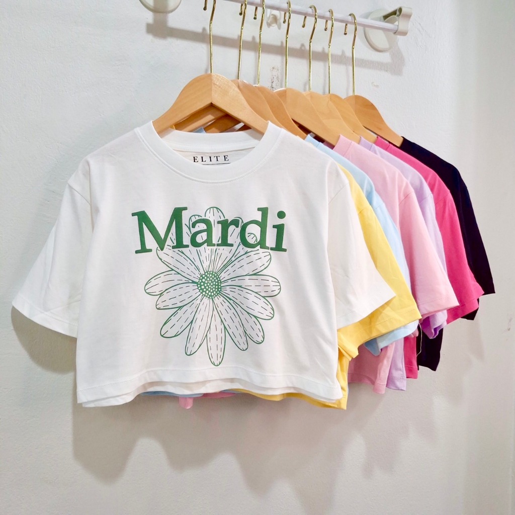 เสื้อครอปโอเวอร์ไซส์ คอกลมเเขนสั้น เสื้อเเฟชั่นผู้หญิง ลายMardi ผ้าคอตตอน ใส่สบาย