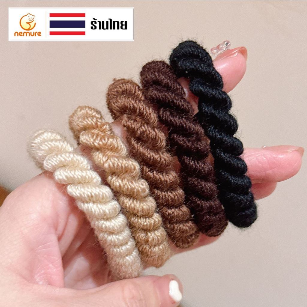 (A-305) ยางรัดผมเส้นหนา พันเกลียว ไหมพรม สีพื้น โทนน้ำตาล มี 5 สี เลือกสีได้