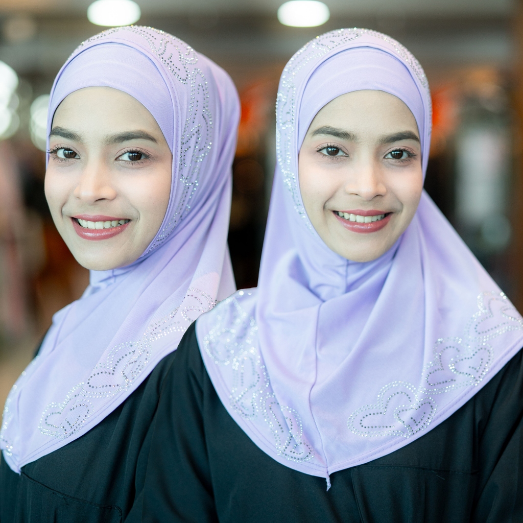 ผ้าคุลมแม่ลูก 2 ชิ้น ตกแต่งประดับเพชรรีดรูปหัวใจ เนื้อผ้าใส่สบายไม่ร้อน HL79 รุสมีนีมุสลิม