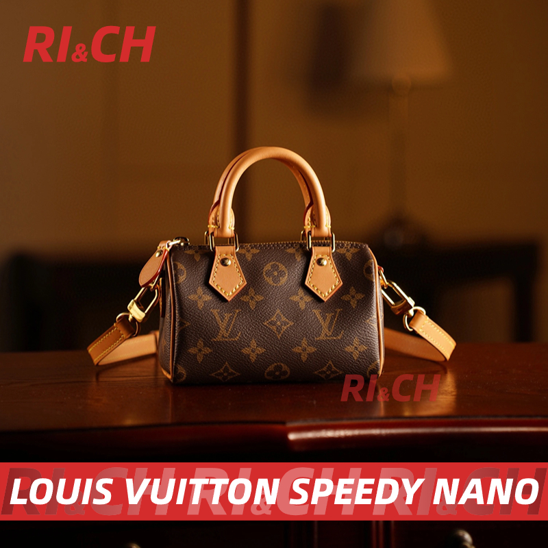 #Rich Louis Vuitton แท้💯LV กระเป๋ารุ่น Nano Speedy Monogram 16cm สายสะพาย สามารถถอดออกได้