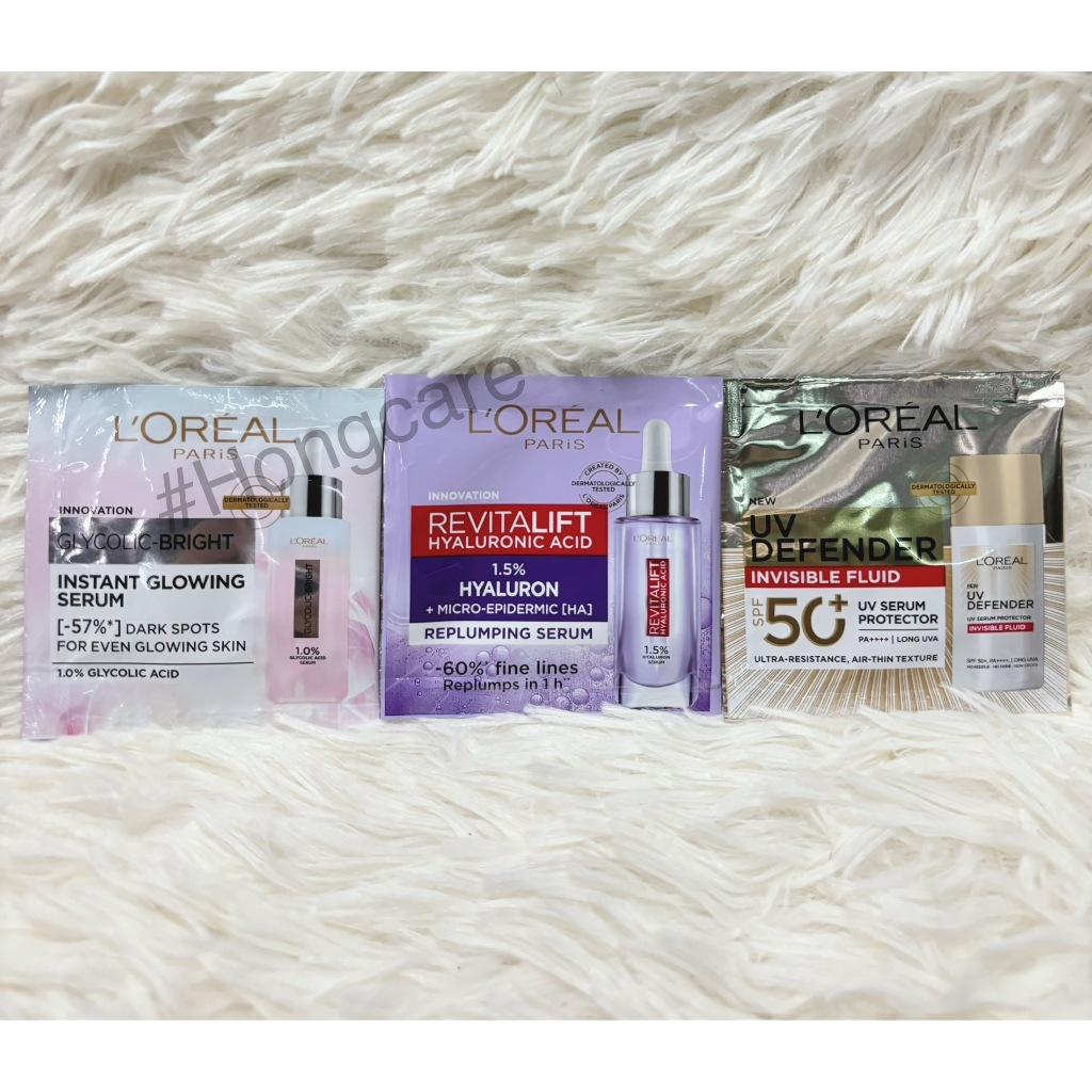 ลอรีอัล LOreal Paris Glycolic Bright , UV Defender Invisible Fluid SPF50 , Revitalift Hyaluronic Aci