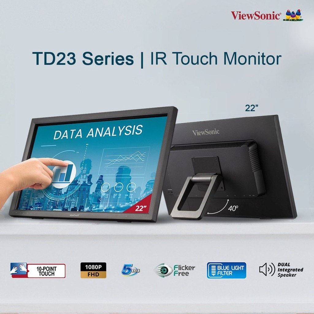 ViewSonic TD2223-2 22 Inch 1080p 10-Point Multi IR Touch Screen Monitor with Eye Care HDMI, VGA, DVI
