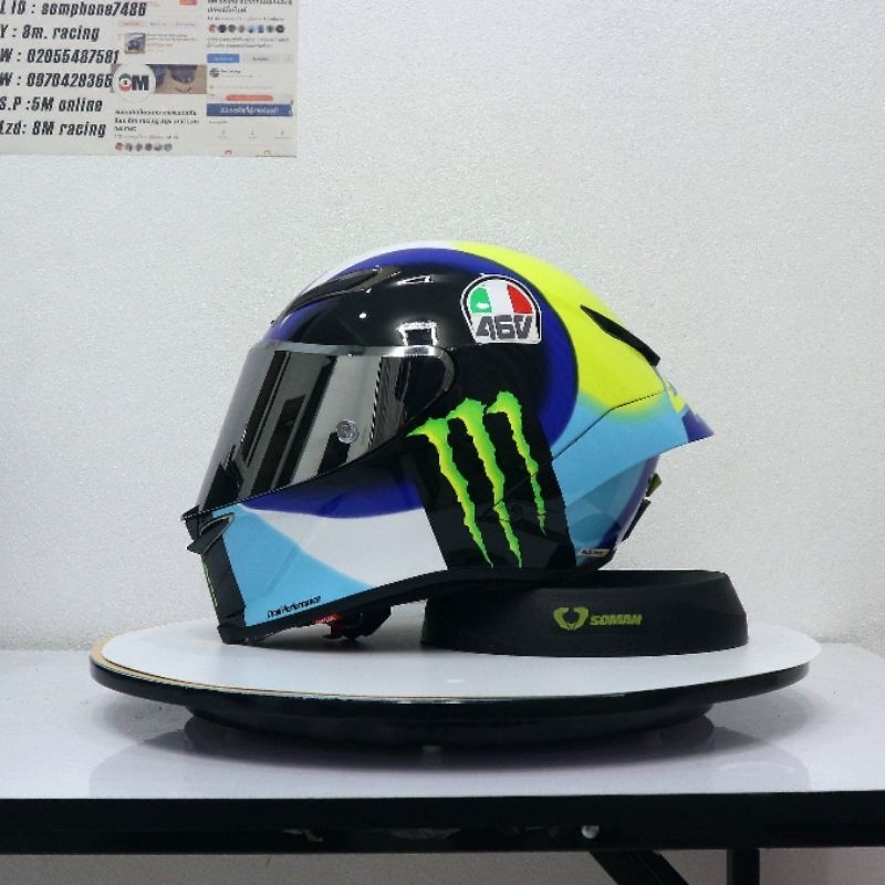 มือ1 หมวกกันน็อคเต็มใบ สีเงีน เเบน46Vร้าน8m racing 8m online สำหรับขับรถบิ๊กไบค์สไตล์สปอร์ต ใส่ได้ทั