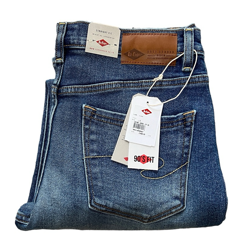 LEE Cooper กระบอกใหญ่ สียีนส์ฟอก ผ้าหนานุ่ม ยืด เป้าซิป เอวกลาง ของแท้