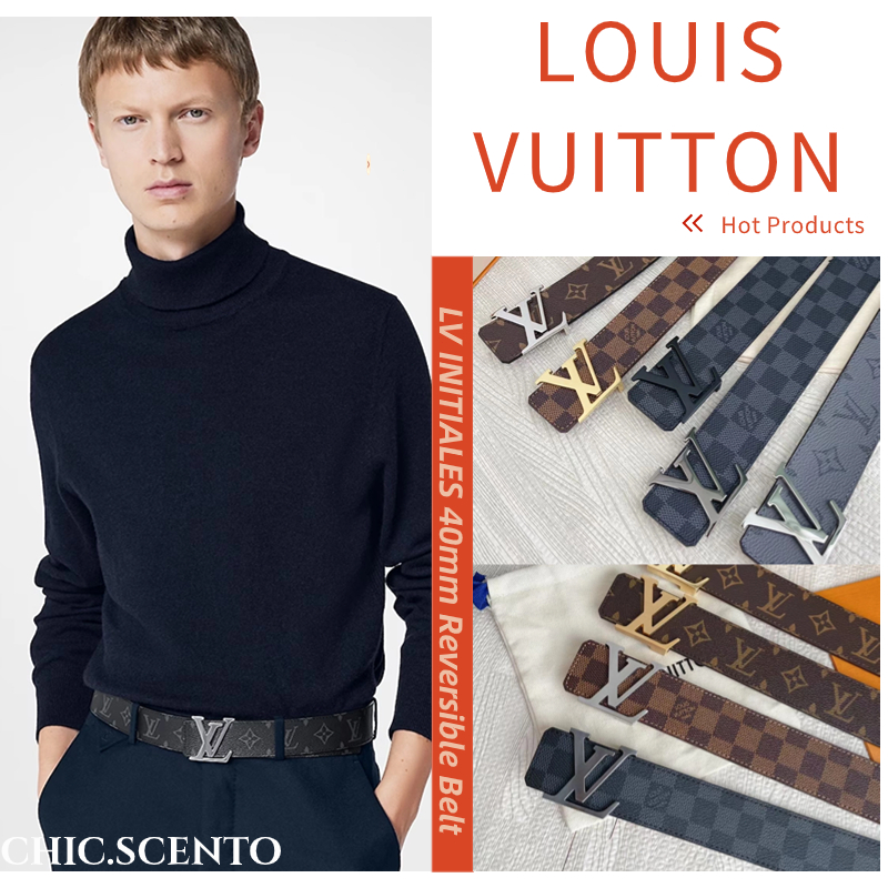 💟หลุยส์วิตตอง Louis Vuitton เข็มขัดรุ่น LV Initiales ขนาด 40 มม. ใส่ได้ทั้งสองด้าน LV Initiales 40mm Reversible Belt