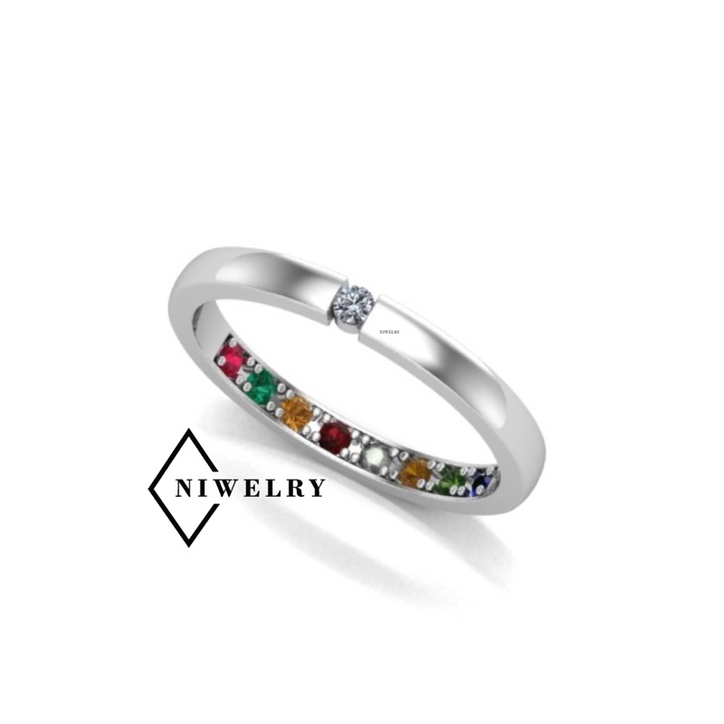 แหวนพลอยนพเก้า รุ่น Mini Hidden Treasures พลอยนพเก้าแท้ตรงตามตำรา ตัวเรือนเงินแท้ พร้อมใบรับประกัน